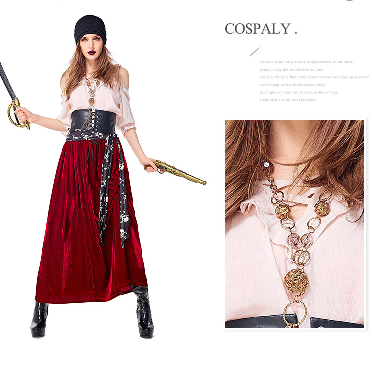 Women Caribbean Pirates Captain Costume Halloween Cosplay Suit Medoeval Gothic